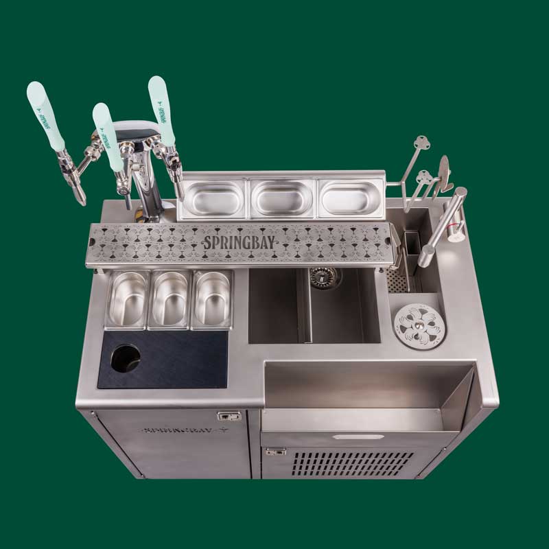 Render of the Harbor with 3-tap tower, sink and bottles in the base