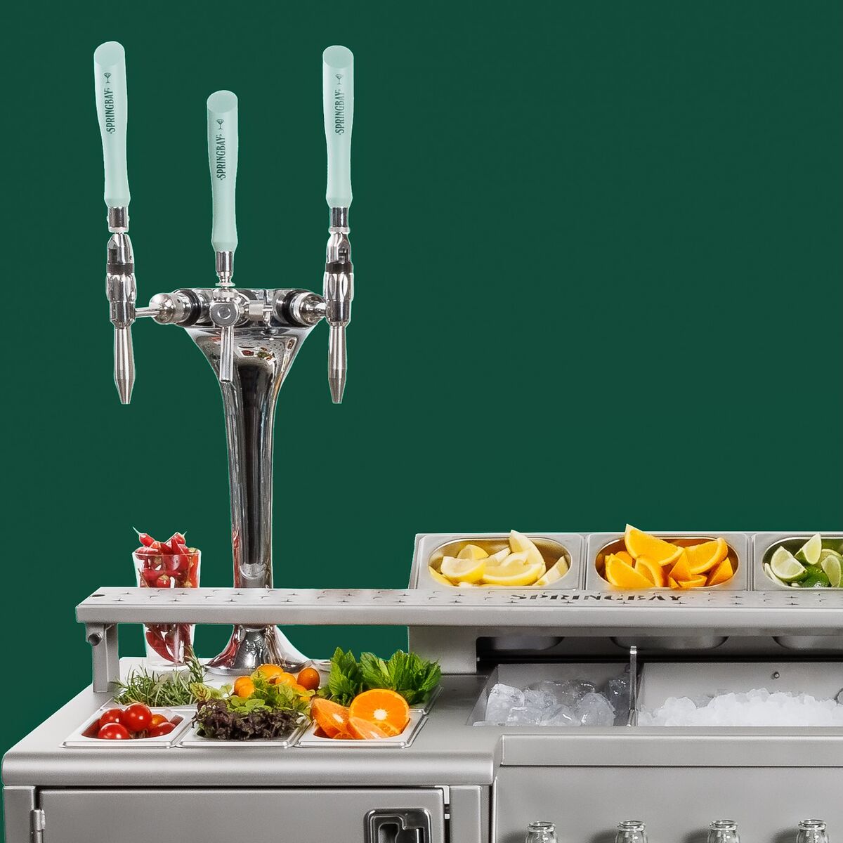 Render of the Lagoon's 3-tap tower above fresh fruit and ice
